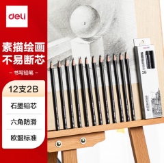 得力（deli）绘图铅笔12支2B素描铅笔学生六角杆书写黑铅初学者专用12支/盒S998-2B